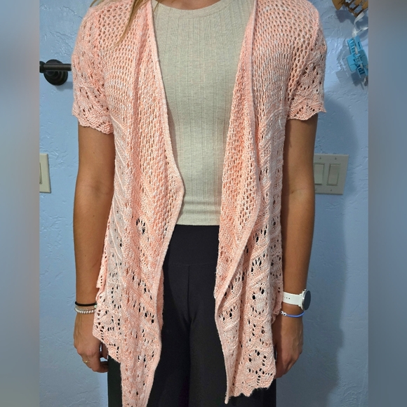 Coral Cardigan Sweater, Open Front sm/med - Picture 1 of 5